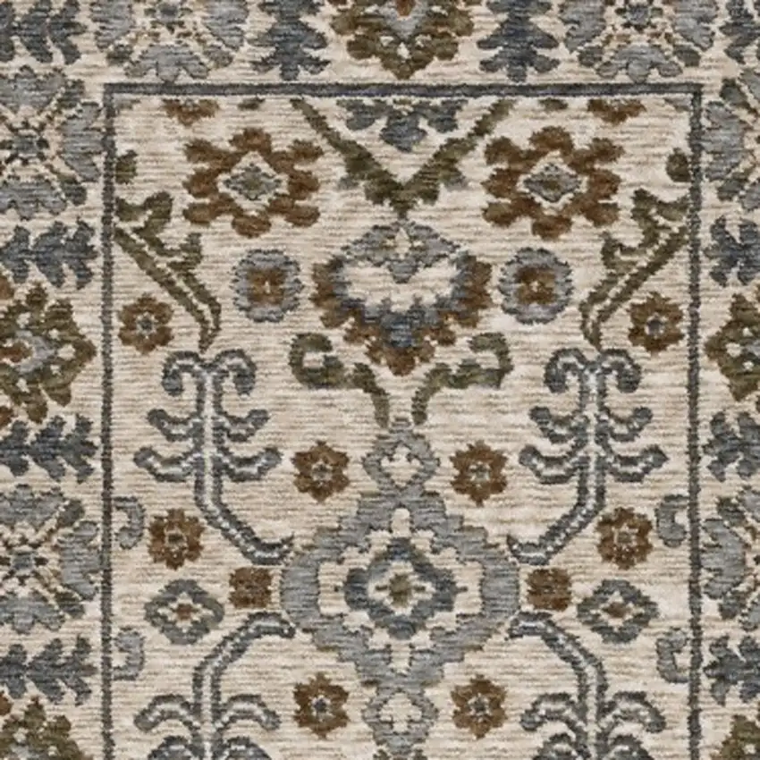 8' Ivory And Rust Floral Runner Rug With Fringe Photo 6