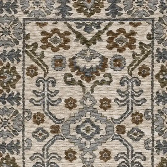 8' Ivory And Rust Floral Runner Rug With Fringe Photo 6