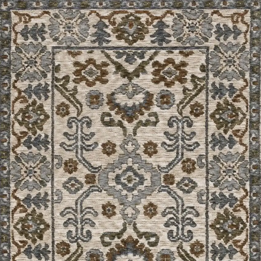 8' Ivory And Rust Floral Runner Rug With Fringe Photo 7