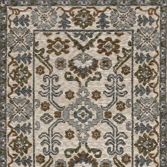 8' Ivory And Rust Floral Runner Rug With Fringe Photo 7