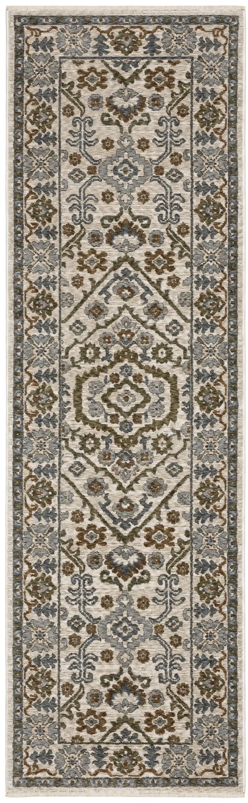 8' Ivory And Rust Floral Runner Rug With Fringe Photo 2
