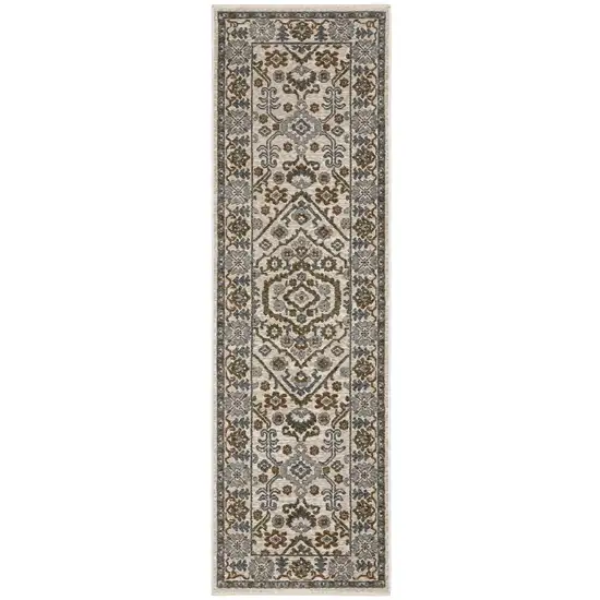 8' Ivory And Rust Floral Runner Rug With Fringe Photo 2