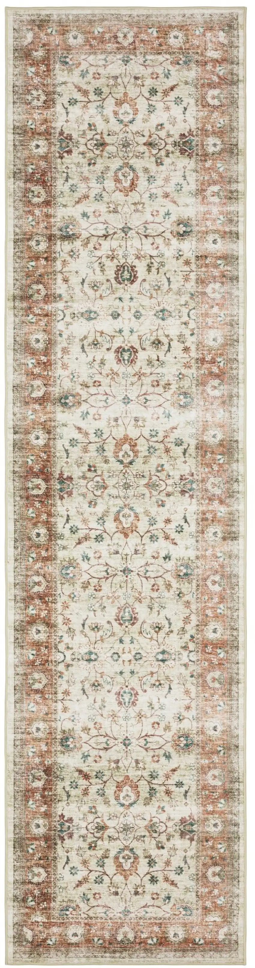 8' Ivory And Rust Oriental Distressed Runner Rug Photo 2