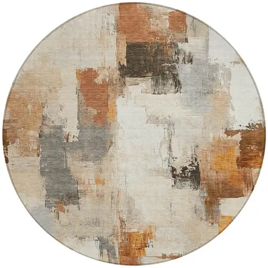 8' Ivory And Rust Round Abstract Washable Indoor Outdoor Area Rug Photo 3