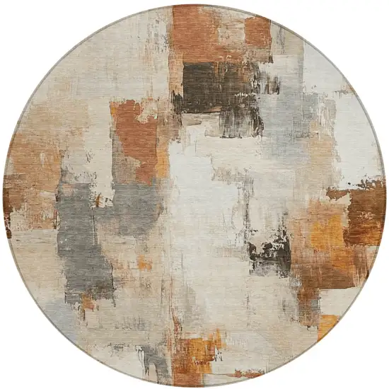 8' Ivory And Rust Round Abstract Washable Indoor Outdoor Area Rug Photo 1