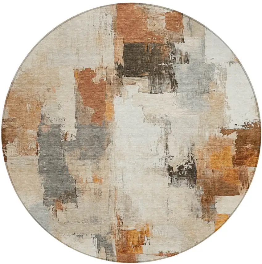 8' Ivory And Rust Round Abstract Washable Indoor Outdoor Area Rug Photo 1