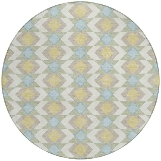 8' Ivory And Saffron Round Geometric Washable Indoor Outdoor Area Rug Photo 4