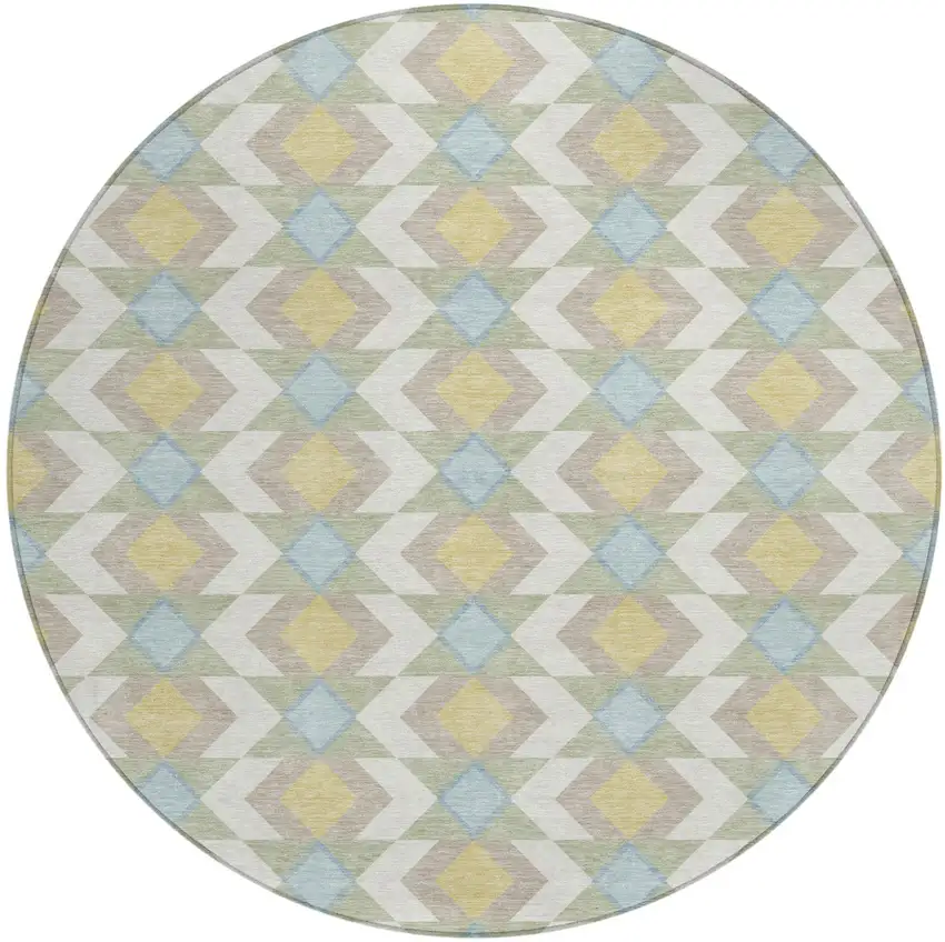 8' Ivory And Saffron Round Geometric Washable Indoor Outdoor Area Rug Photo 2