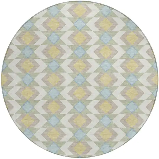 8' Ivory And Saffron Round Geometric Washable Indoor Outdoor Area Rug Photo 2