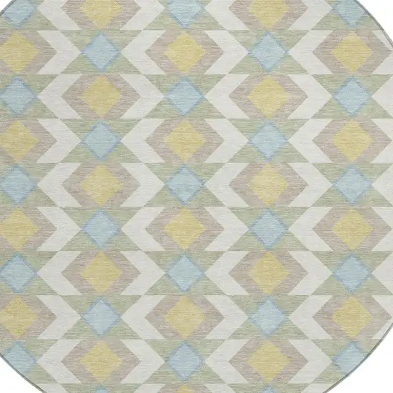 8' Ivory And Saffron Round Geometric Washable Indoor Outdoor Area Rug Photo 5