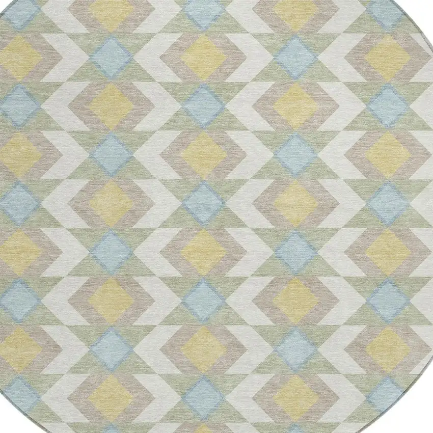 8' Ivory And Saffron Round Geometric Washable Indoor Outdoor Area Rug Photo 5