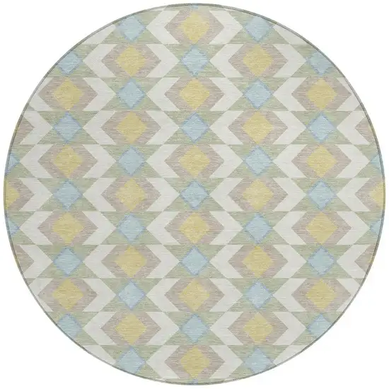 8' Ivory And Saffron Round Geometric Washable Indoor Outdoor Area Rug Photo 3