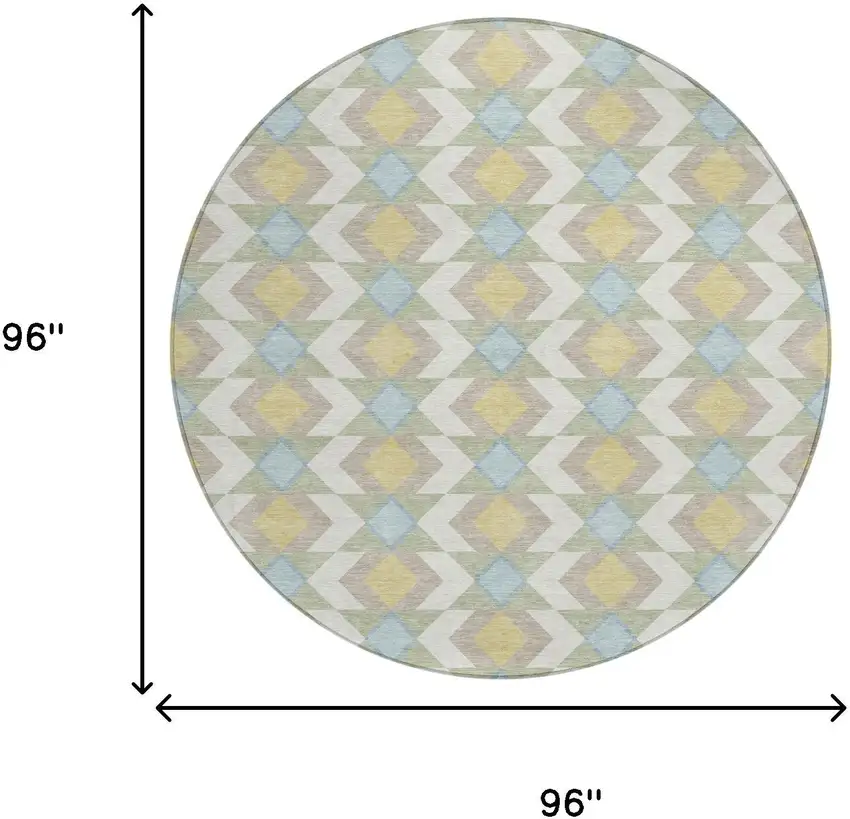 8' Ivory And Saffron Round Geometric Washable Indoor Outdoor Area Rug Photo 8
