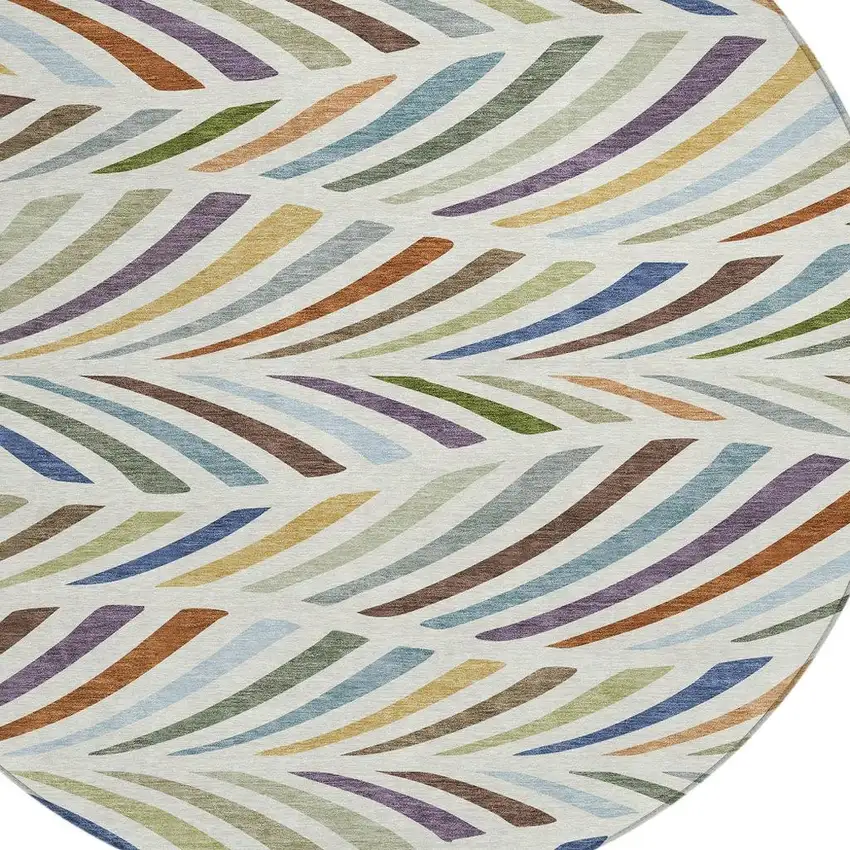 8' Ivory And Sage Round Abstract Washable Indoor Outdoor Area Rug Photo 2