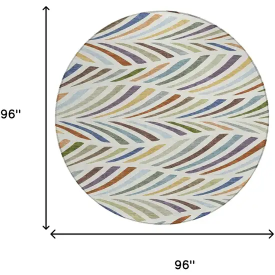 8' Ivory And Sage Round Abstract Washable Indoor Outdoor Area Rug Photo 8