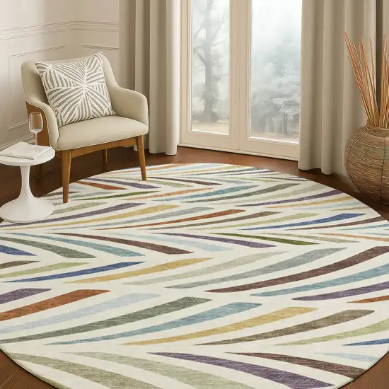 8' Ivory And Sage Round Abstract Washable Indoor Outdoor Area Rug Photo 5