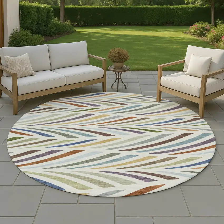 8' Ivory And Sage Round Abstract Washable Indoor Outdoor Area Rug Photo 4