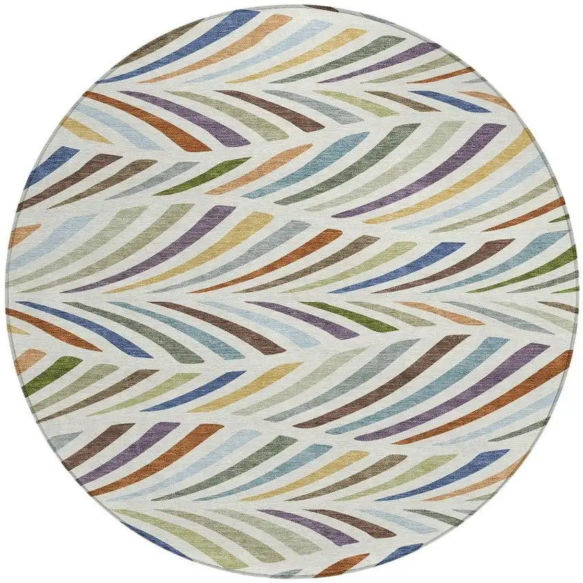 8' Ivory And Sage Round Abstract Washable Indoor Outdoor Area Rug Photo 3