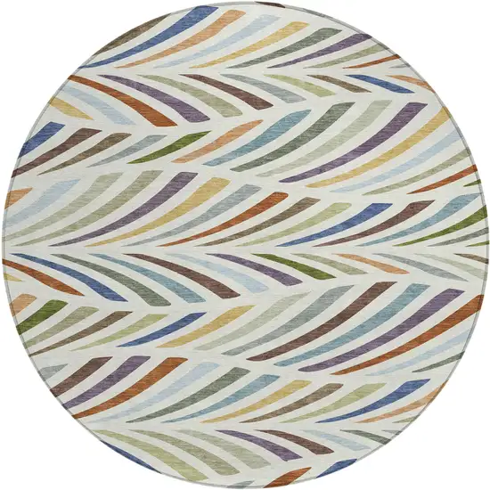 8' Ivory And Sage Round Abstract Washable Indoor Outdoor Area Rug Photo 1