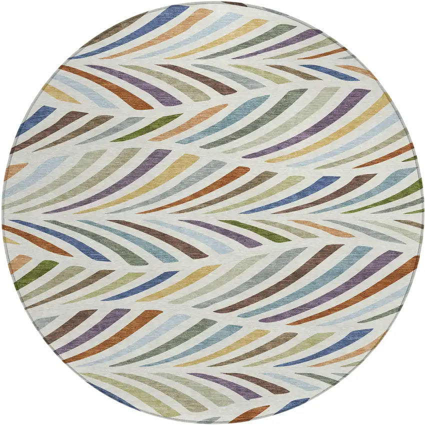 8' Ivory And Sage Round Abstract Washable Indoor Outdoor Area Rug Photo 1