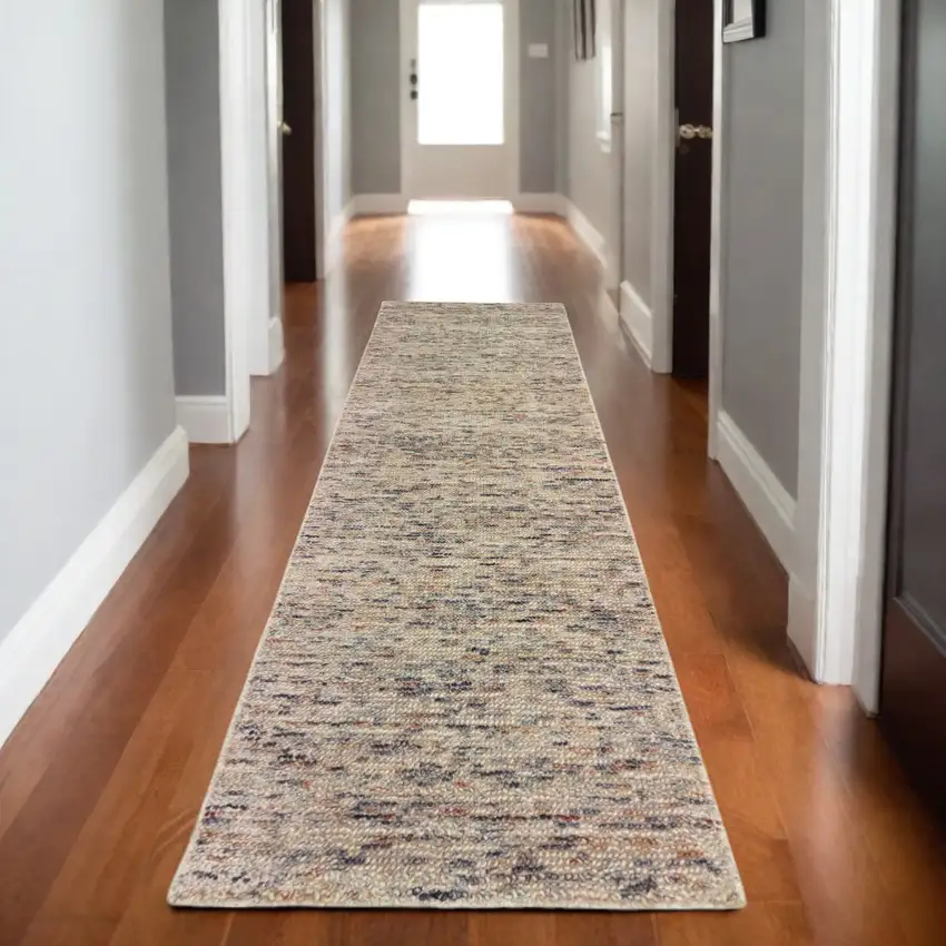 8' Ivory And Sand Hand Tufted Runner Rug Photo 1