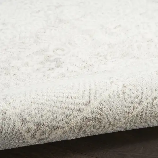 8' Ivory And Silver Floral Distressed Non Skid Runner Rug Photo 7