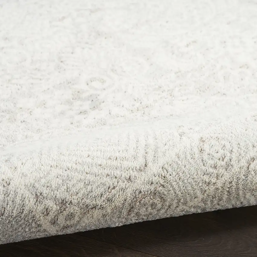 8' Ivory And Silver Floral Distressed Non Skid Runner Rug Photo 7