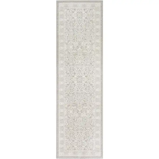 8' Ivory And Silver Floral Distressed Non Skid Runner Rug Photo 2