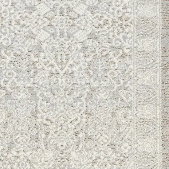 8' Ivory And Silver Floral Distressed Non Skid Runner Rug Photo 3
