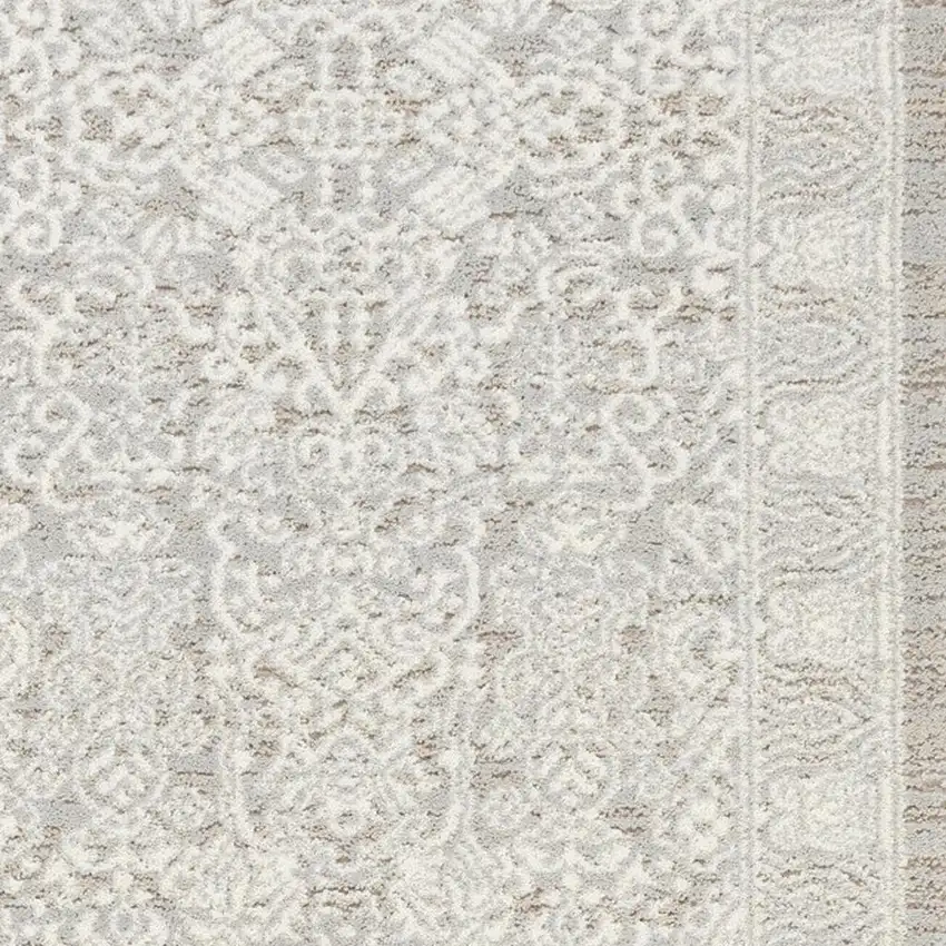 8' Ivory And Silver Floral Distressed Non Skid Runner Rug Photo 3