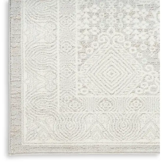 8' Ivory And Silver Floral Distressed Non Skid Runner Rug Photo 8