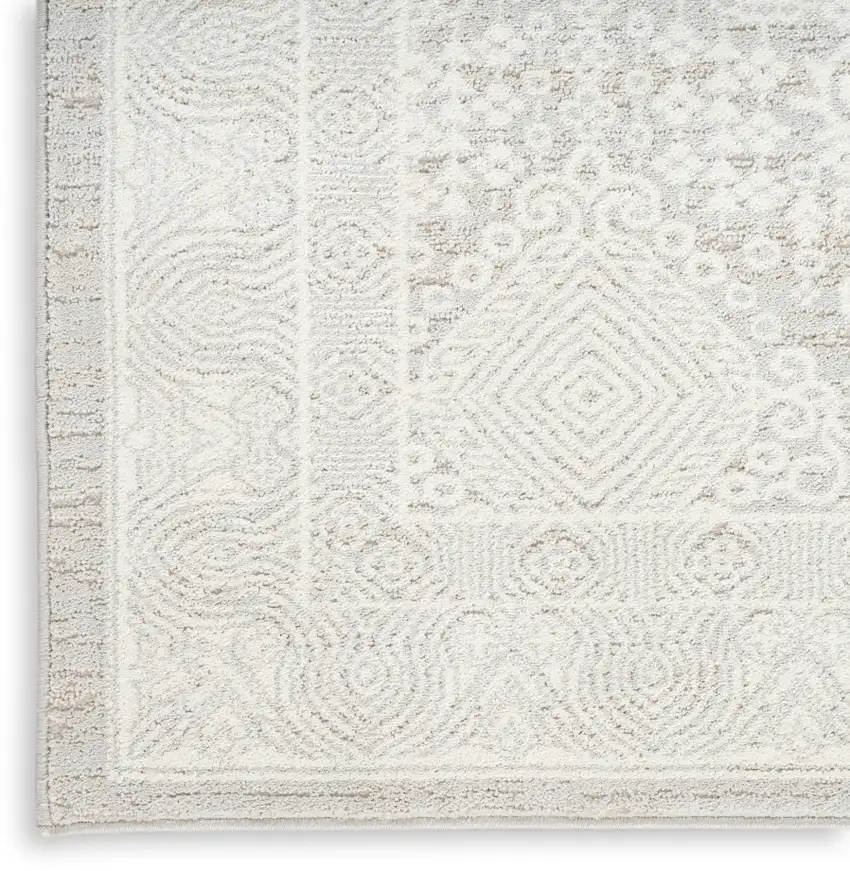 8' Ivory And Silver Floral Distressed Non Skid Runner Rug Photo 8