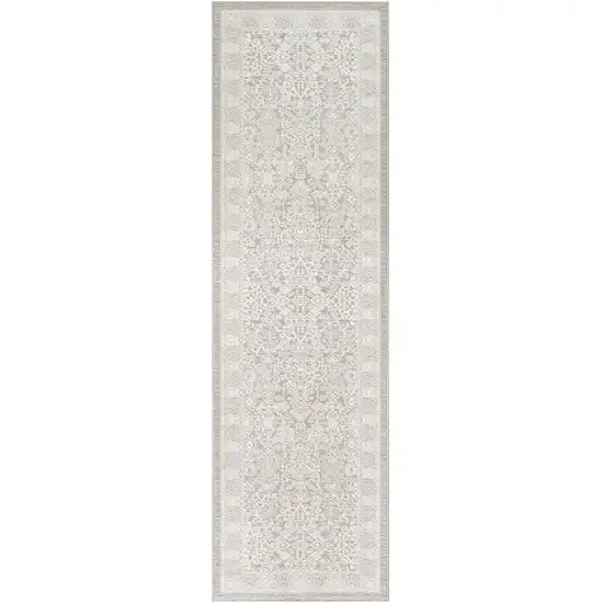 8' Ivory And Silver Floral Distressed Non Skid Runner Rug Photo 9
