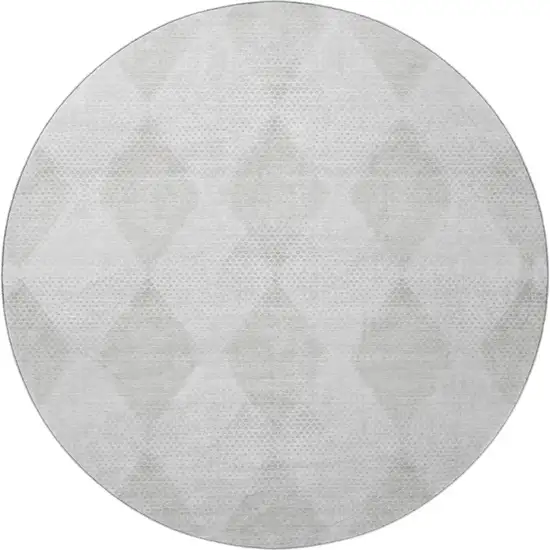 8' Ivory And Silver Geometric Washable Round Rug With UV Protection Photo 3
