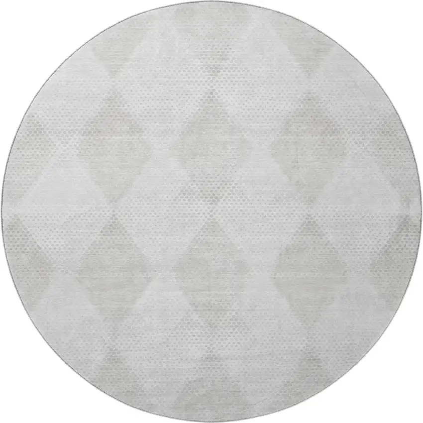 8' Ivory And Silver Geometric Washable Round Rug With UV Protection Photo 3