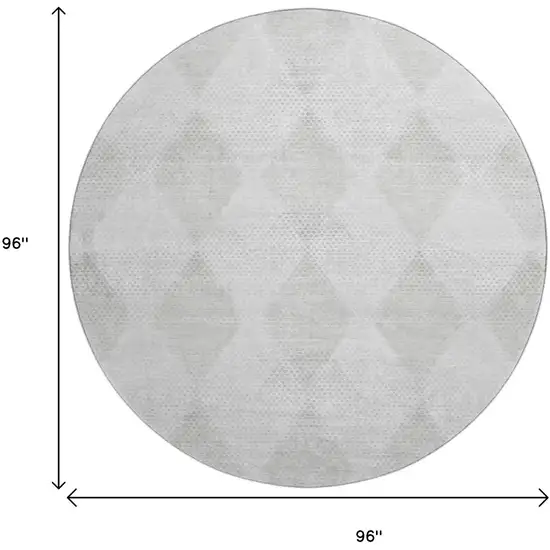 8' Ivory And Silver Geometric Washable Round Rug With UV Protection Photo 9