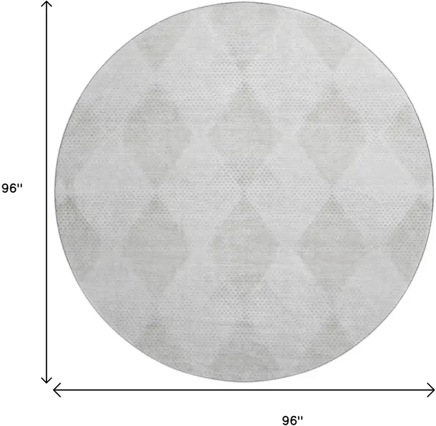 8' Ivory And Silver Geometric Washable Round Rug With UV Protection Photo 9