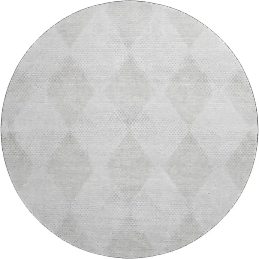 8' Ivory And Silver Geometric Washable Round Rug With UV Protection Photo 1