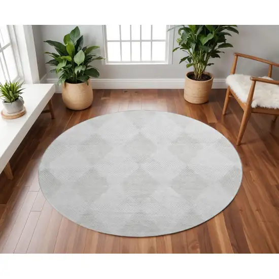 8' Ivory And Silver Geometric Washable Round Rug With UV Protection Photo 2