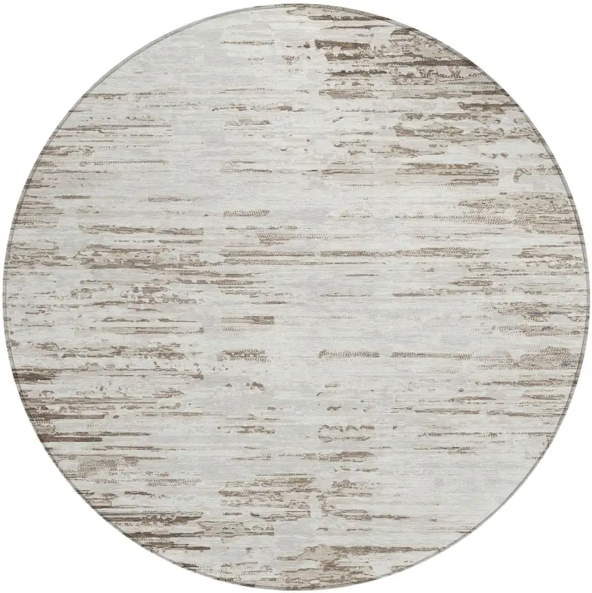 8' Ivory And Silver Round Abstract Washable Indoor Outdoor Area Rug Photo 2