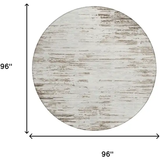 8' Ivory And Silver Round Abstract Washable Indoor Outdoor Area Rug Photo 5