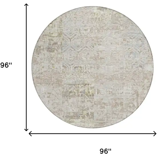 8' Ivory And Silver Round Abstract Washable Indoor Outdoor Area Rug Photo 5