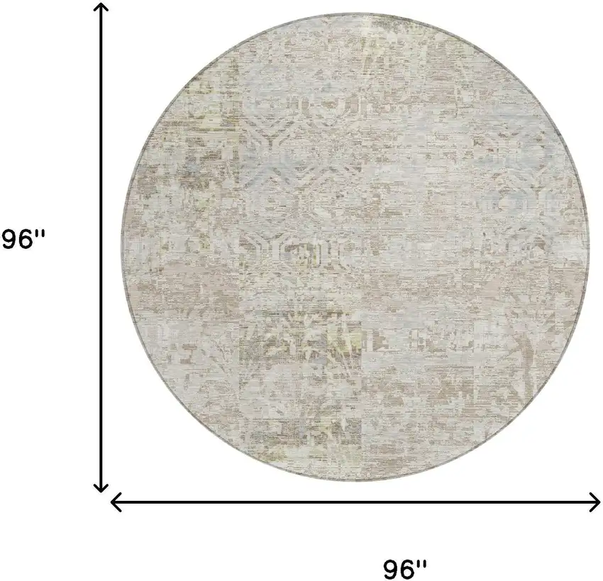 8' Ivory And Silver Round Abstract Washable Indoor Outdoor Area Rug Photo 5