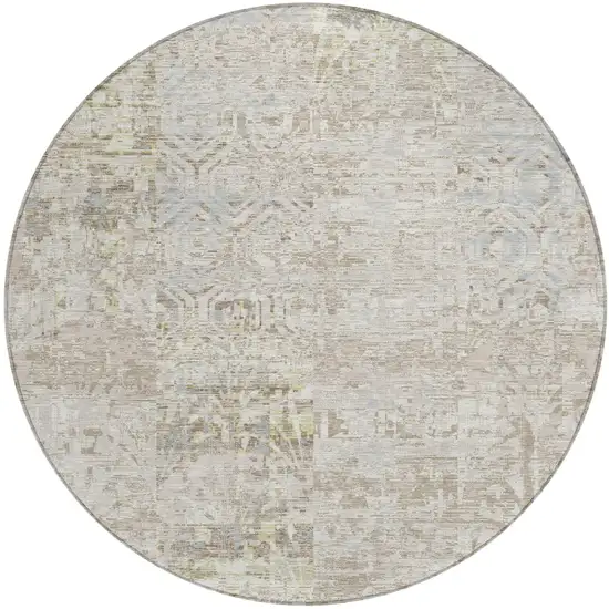 8' Ivory And Silver Round Abstract Washable Indoor Outdoor Area Rug Photo 2