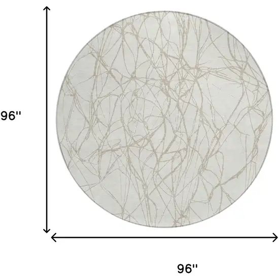 8' Ivory And Silver Round Abstract Washable Indoor Outdoor Area Rug Photo 5