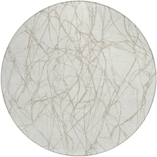8' Ivory And Silver Round Abstract Washable Indoor Outdoor Area Rug Photo 2
