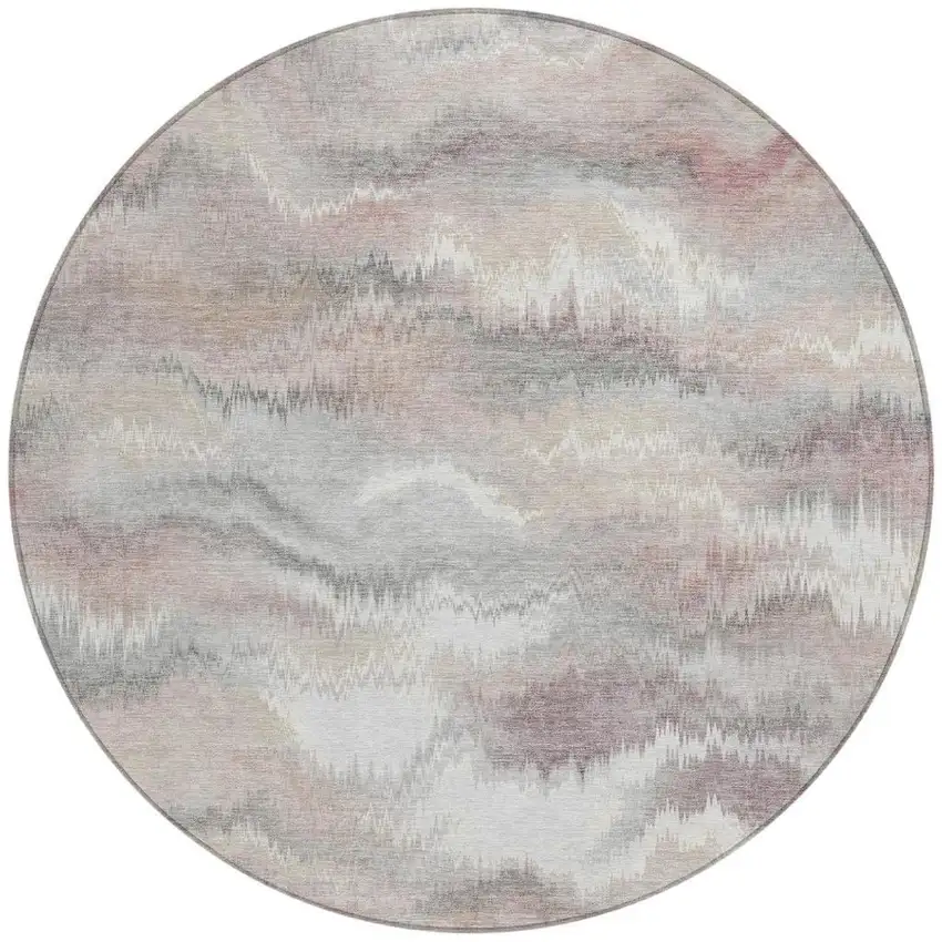8' Ivory And Silver Round Abstract Washable Indoor Outdoor Area Rug Photo 3