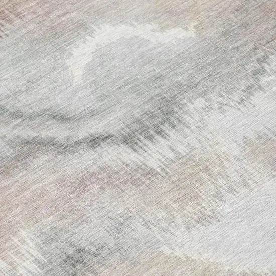 8' Ivory And Silver Round Abstract Washable Indoor Outdoor Area Rug Photo 5