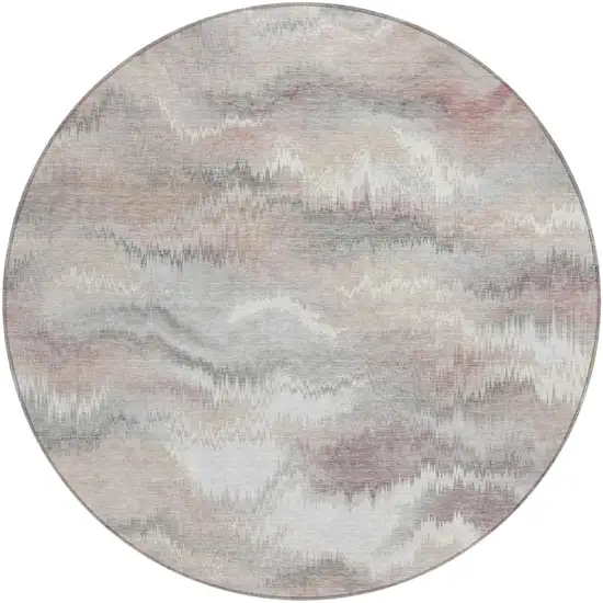 8' Ivory And Silver Round Abstract Washable Indoor Outdoor Area Rug Photo 1