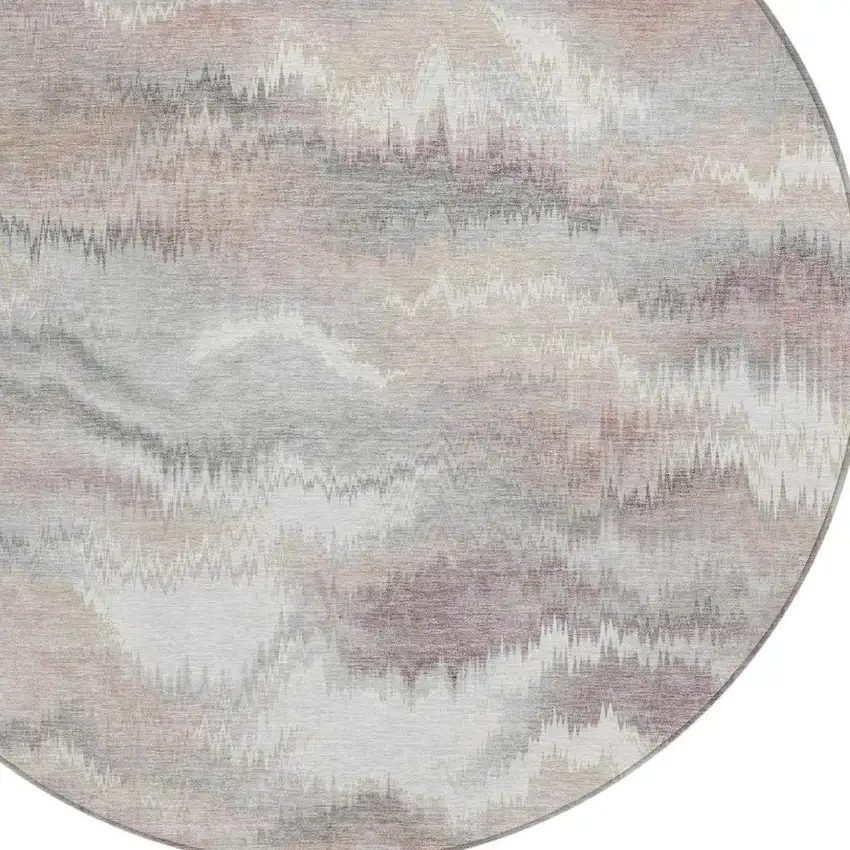 8' Ivory And Silver Round Abstract Washable Indoor Outdoor Area Rug Photo 2
